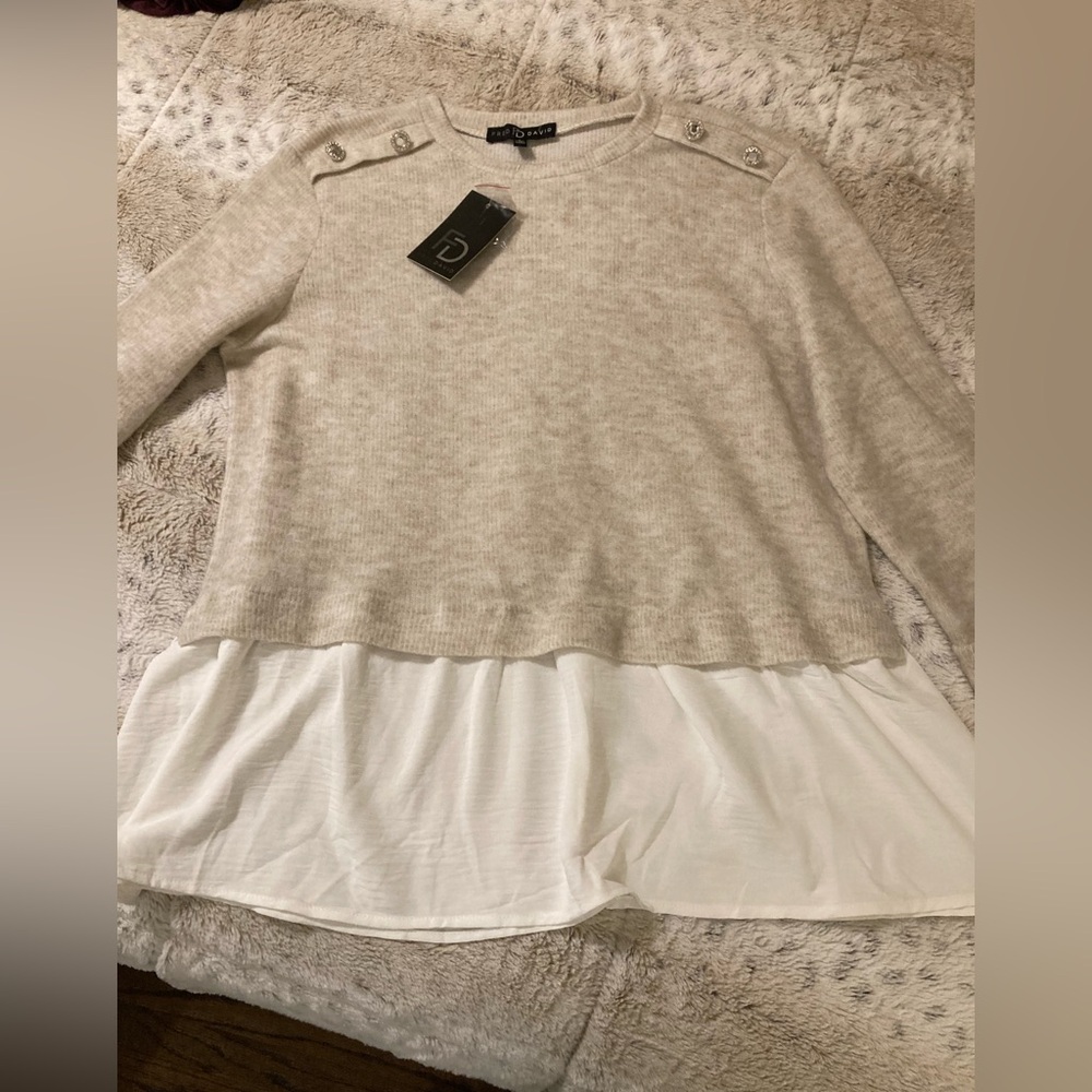 Beige and White Layered Sweater Top